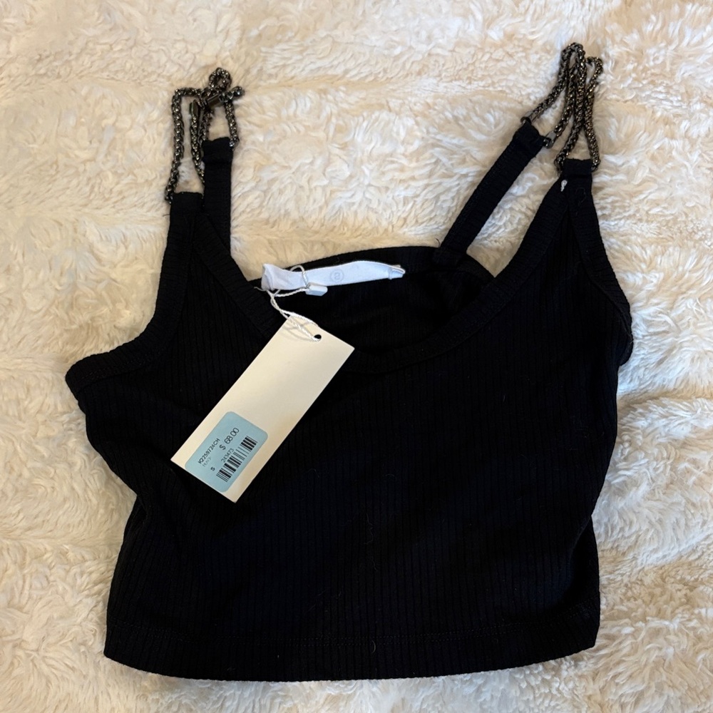 Elegant Black Crop Top with Chain Straps